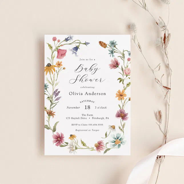 Chic Feminine Wildflower Baby Shower Invitation | Zazzle