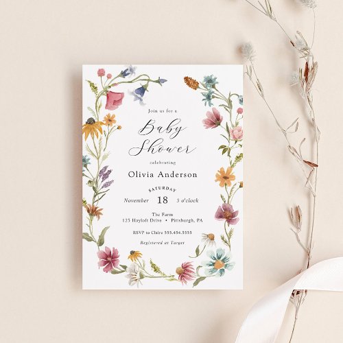 Chic Feminine Wildflower Baby Shower  Invitation