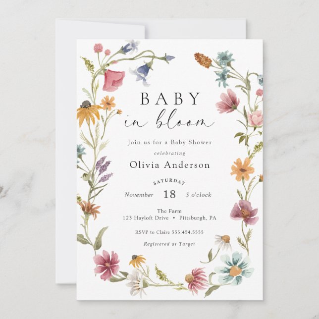 Chic Feminine Wildflower Bridal Shower Invitation (Front)