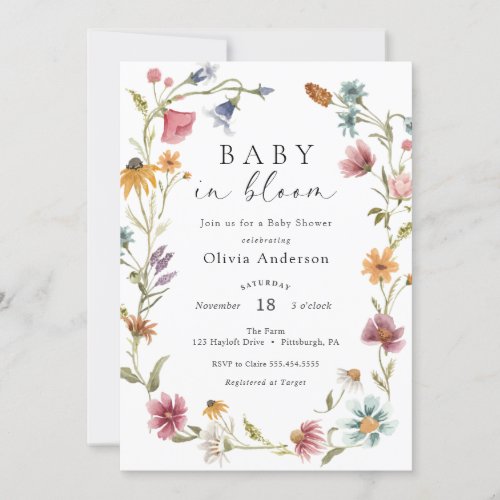 Chic Feminine Wildflower Bridal Shower Invitation