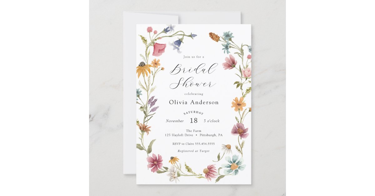 Chic Feminine Wildflower Bridal Shower Invitation Zazzle