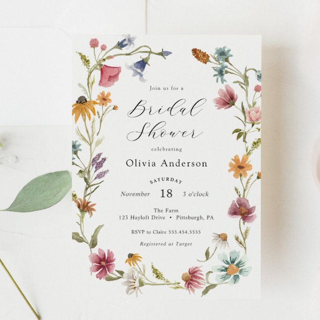 Chic Feminine Wildflower Bridal Shower Invitation