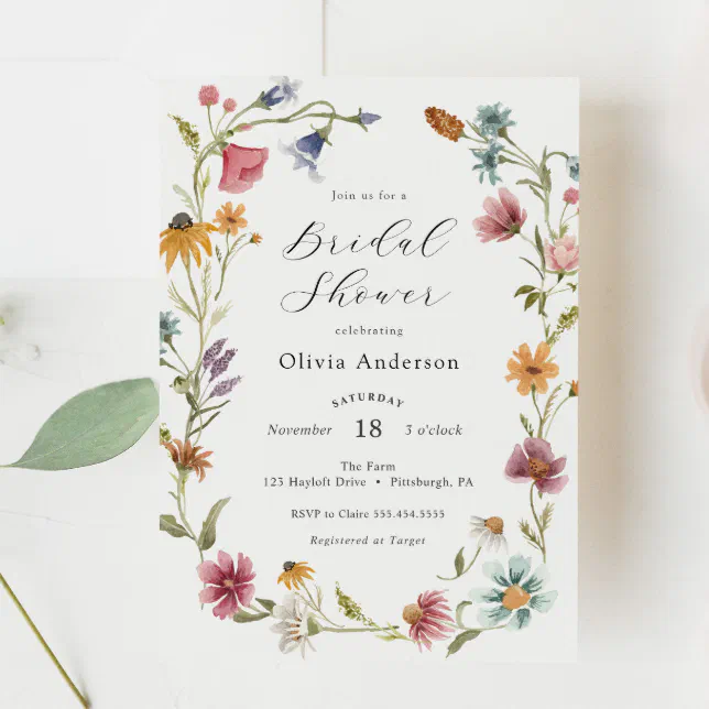 Chic Feminine Wildflower Bridal Shower Invitation 