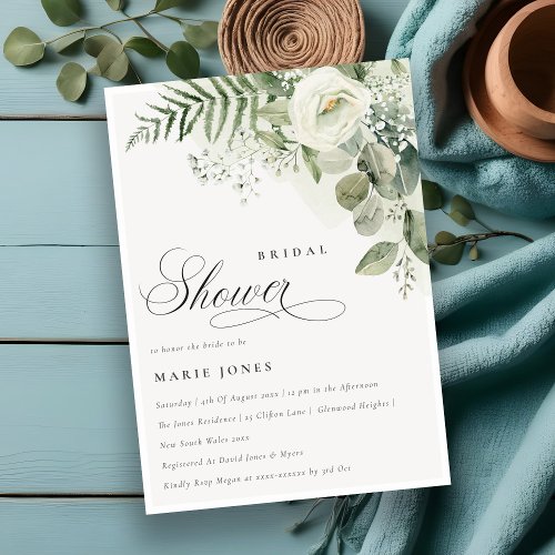 Chic Fern Greenery White Floral Bridal Shower Invitation