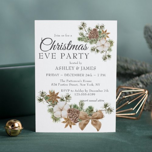 Chic Festive Cotton Pine Christmas Eve Party Invitation