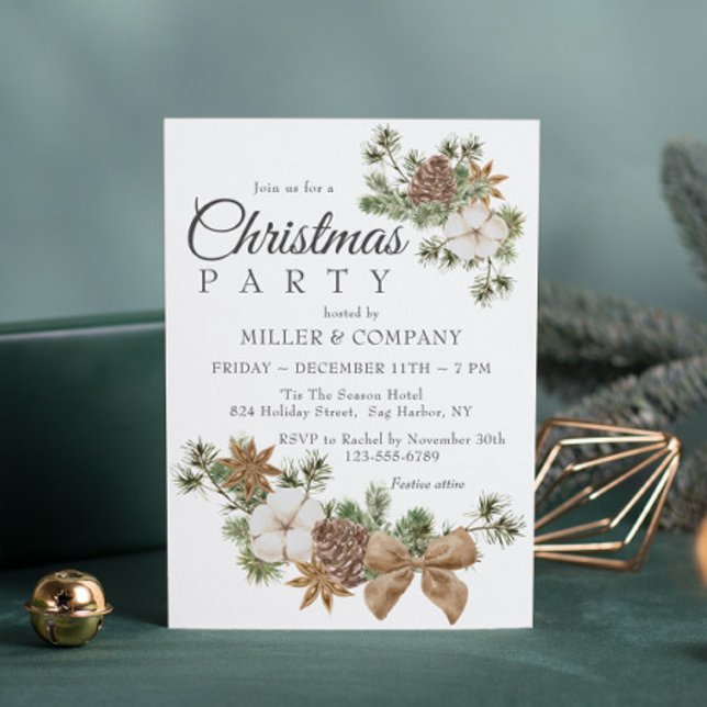 Chic Festive Cotton Pine Corporate Christmas Party Invitation (Creator Uploaded)