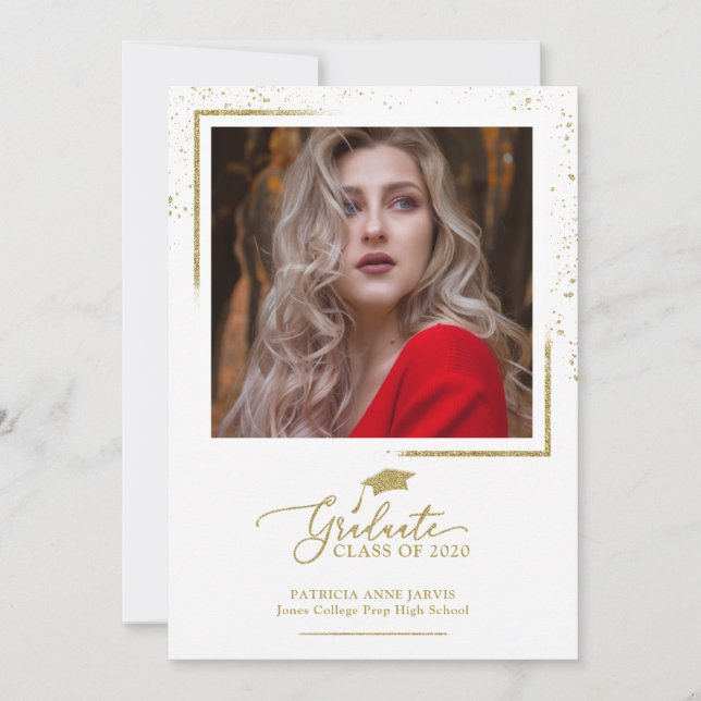Chic Festive Graduation Announcement Gold Glitter (Front)