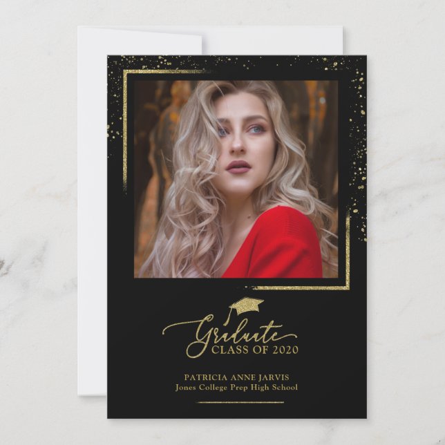 Chic Festive Graduation Announcement Gold Glitter (Front)