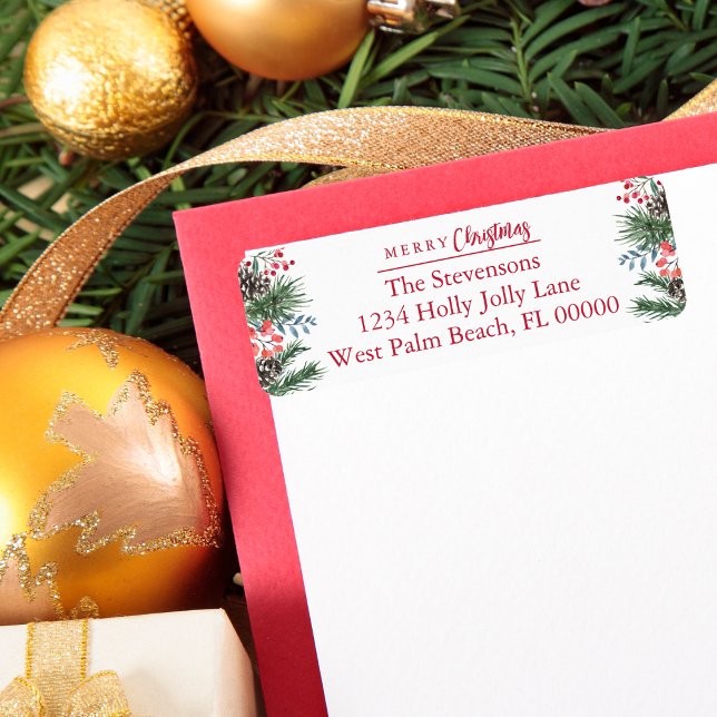 Chic Festive Holly Berries Merry Christmas Return Label (Creator Uploaded)