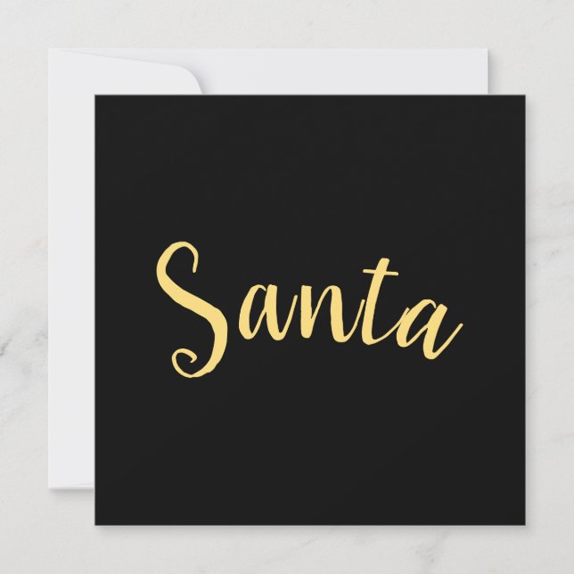 Chic Festive Modern Santa Script Black Background Holiday Card (Front)