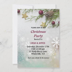 Chic Festive Pine berry Christmas Party Invitation