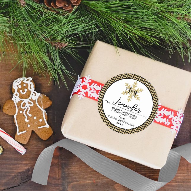 Chic Festive Snowflake Custom Gift Tag Stickers (Creator Uploaded)
