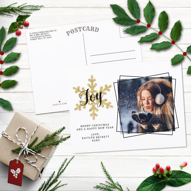 Chic Festive Snowflake Photo Holiday Postcard (Creator Uploaded)