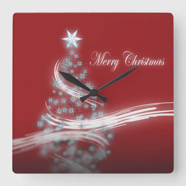 chic festive xmas evergreen Christmas Tree Square Wall Clock (Front)