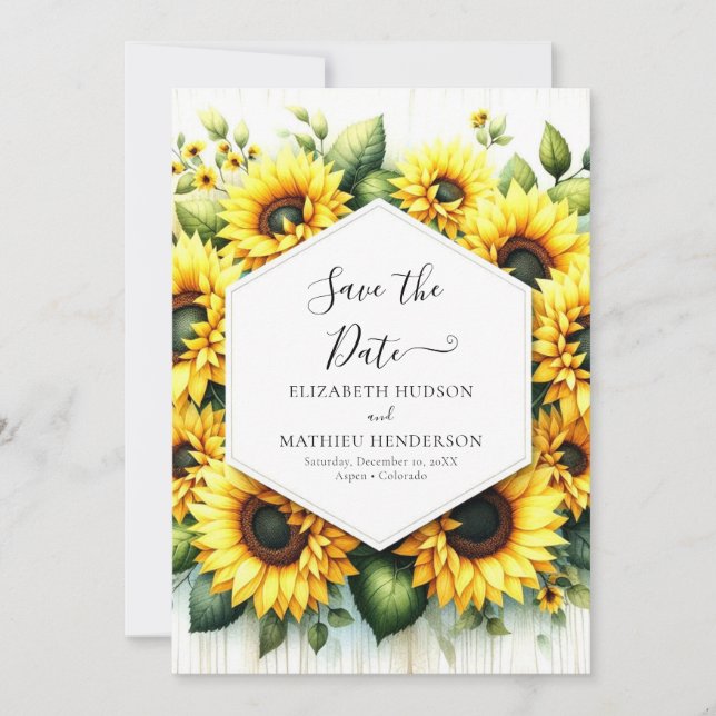 Chic Field Sunflower Wedding Save The Date (Front)
