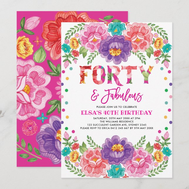 Chic Fiesta Forty and Fabulous Woman 40th Birthday Invitation (Front/Back)