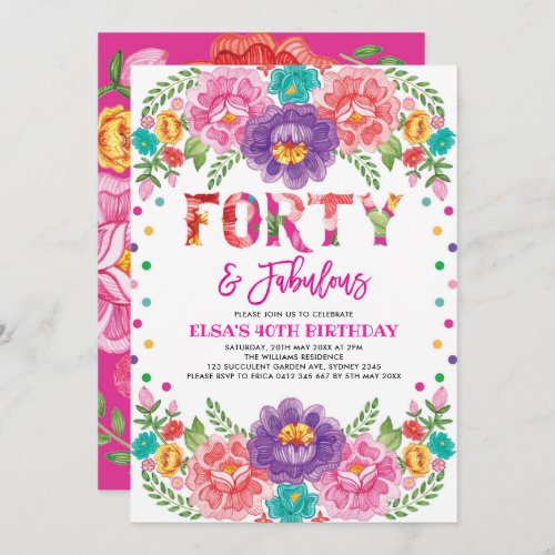 Chic Fiesta Forty and Fabulous Woman 40th Birthday Invitation