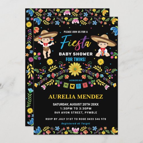 Chic Fiesta Mexican Twin Baby Boys Twins Shower  Invitation