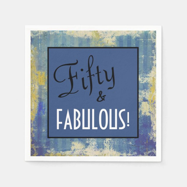Chic Fifty & FABULOUS! 50th Birthday Party Blue Napkins (Front)