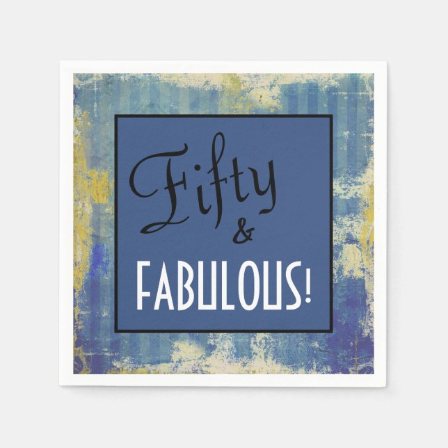 Chic Fifty & FABULOUS! Birthday Party Blue Denim Napkins (Front)