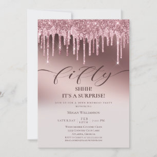 Chic Fifty Pink Glitter Birthday Party Invitation