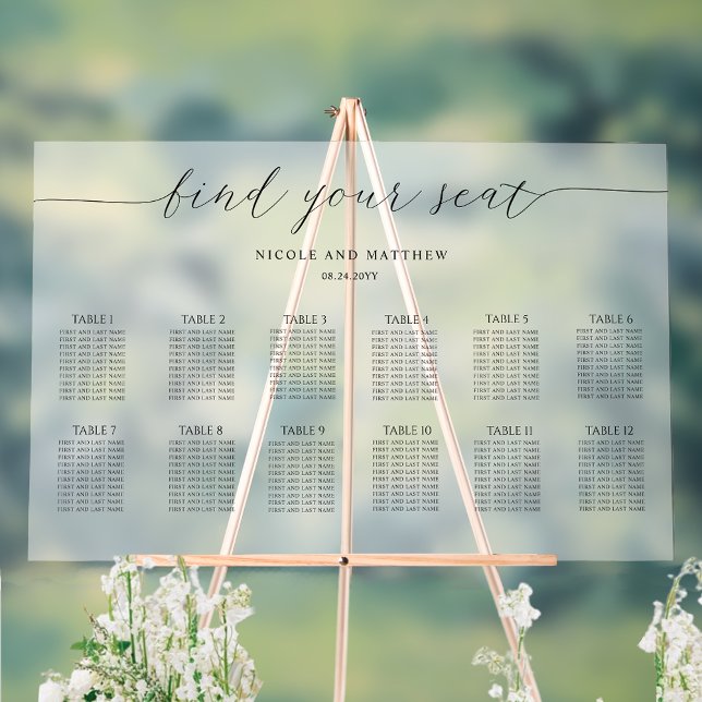 Chic Find Your Seat Seating Plan Frosted  Acrylic Sign (Creator Uploaded)
