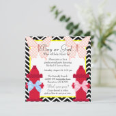 Chic Fire Hydrant & Butterfly Damask Gender Reveal Invitation (Standing Front)