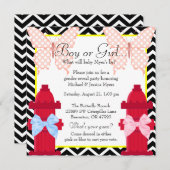 Chic Fire Hydrant & Butterfly Damask Gender Reveal Invitation (Front/Back)