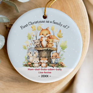 Chic First Christmas as family of 7 cute fox Ceramic Ornament