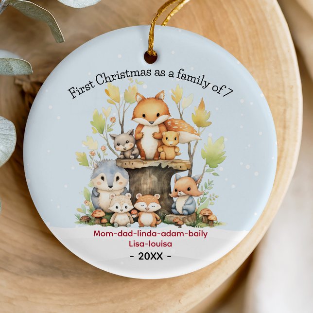 Chic First Christmas as family of 7 cute fox Ceramic Ornament (Creator Uploaded)