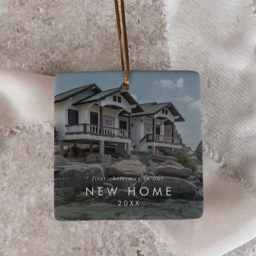 Chic First Christmas In Our New Home Photo Overlay Ceramic Ornament