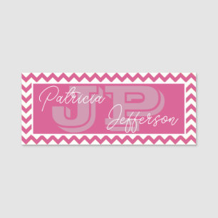 Chic Flambe Pink Chevron Elegant Monogram Name Tag