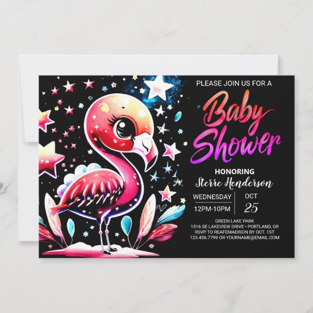 Chic Flamingo Editable Baby Shower Invitation (Front)