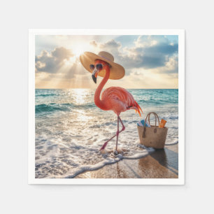 Chic Flamingo with Sun Hat and Sunglasses Napkins