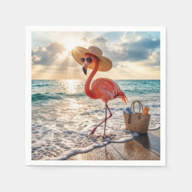 Chic Flamingo with Sun Hat and Sunglasses Napkins (Front)