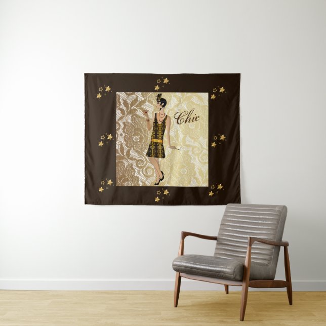 Chic Flapper Lady Gold Floral Lace & Brown Tapestry (In Situ (Horizontal))