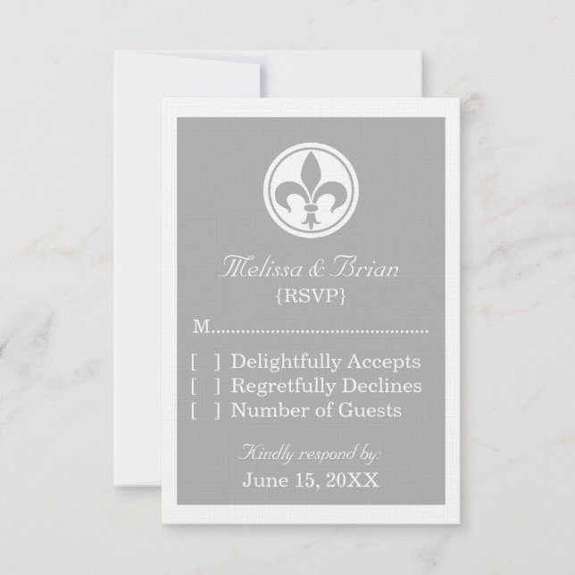 Chic Fleur De Lis Response Card, Gray (Front)