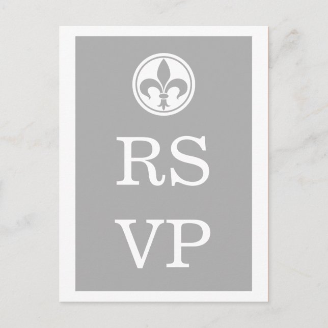 Chic Fleur De Lis RSVP Postcard, Gray Invitation Postcard (Front)