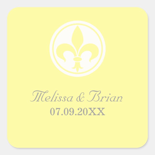 Chic Fleur De Lis Stickers, Yellow Square Sticker (Front)