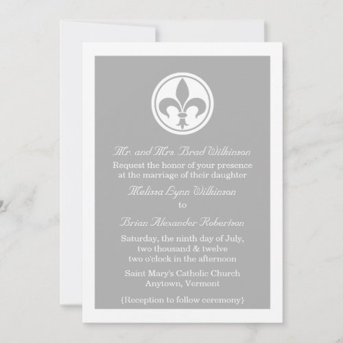 Chic Fleur De Lis Wedding Invite, Gray