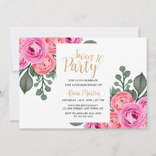 Chic Flora Dusty Pink Rose Gold Sweet 16 Party Invitation