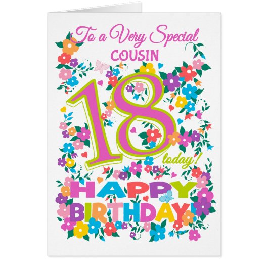 Chic Floral 18th Birthday for Cousin Cards (Front)