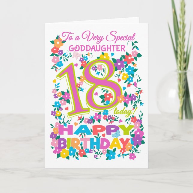 Chic Floral 18th Birthday for Goddaughter Card (Front)