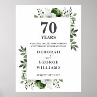 Chic Floral 70th Wedding Anniversary Welcome Sign