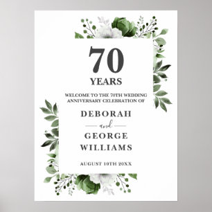 Chic Floral 70th Wedding Anniversary Welcome Sign