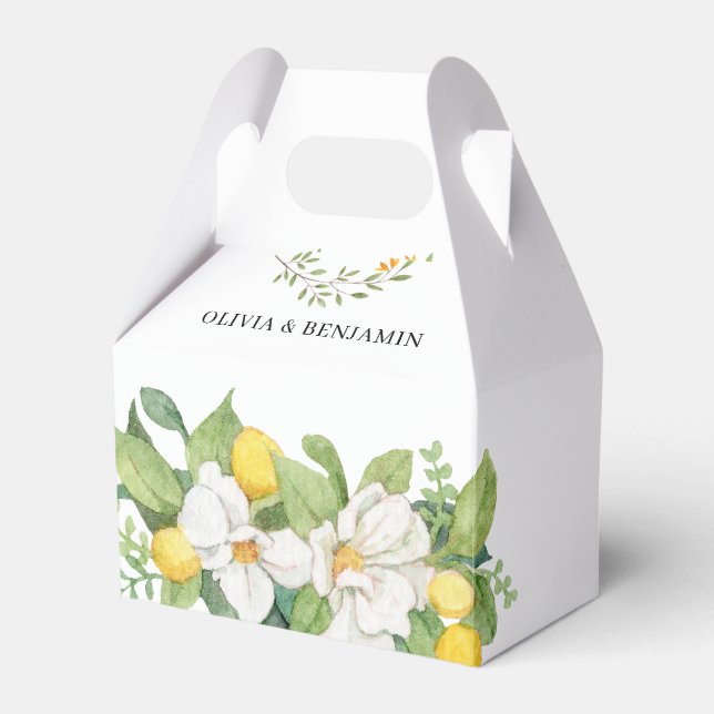 Chic Floral and Lemon Greenery Wedding Favor Box (Front Side)