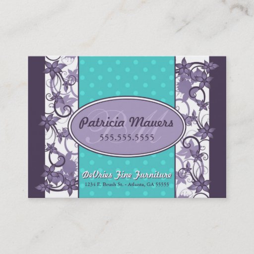 Customizable Chic Floral and Polka Dot Business Card