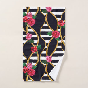 Chic Floral and Rope Pattern with Bold Stripes Bath Towel Set