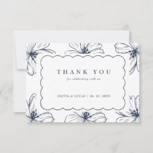 Chic Floral Art Border Modern Wedding Thank You Card