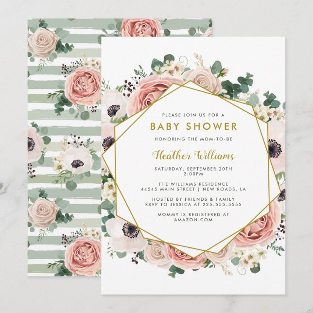 Chic Floral Baby Shower Invitations (Front/Back)